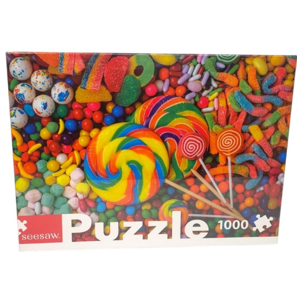 Jigsaw Puzzle Colorful Confections Candy Lollipops Seesaw Brand 1000 pc Sealed